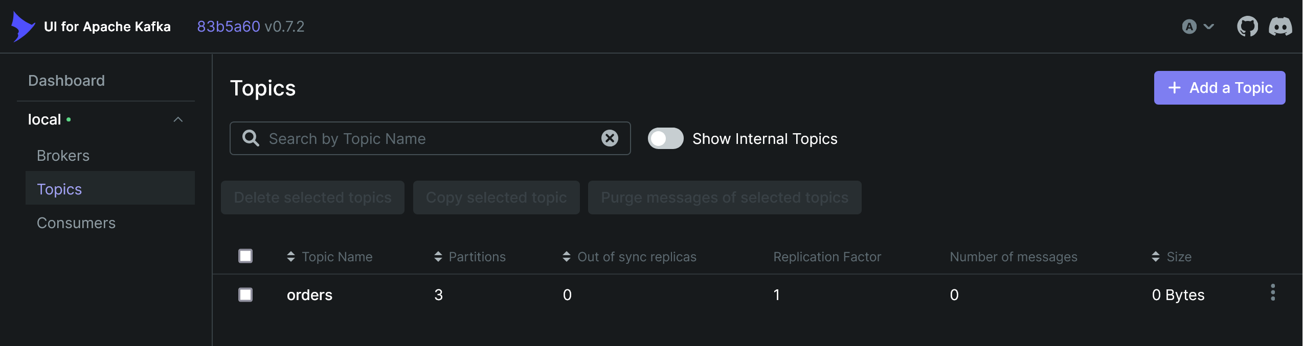 Kafka UI topic creation
